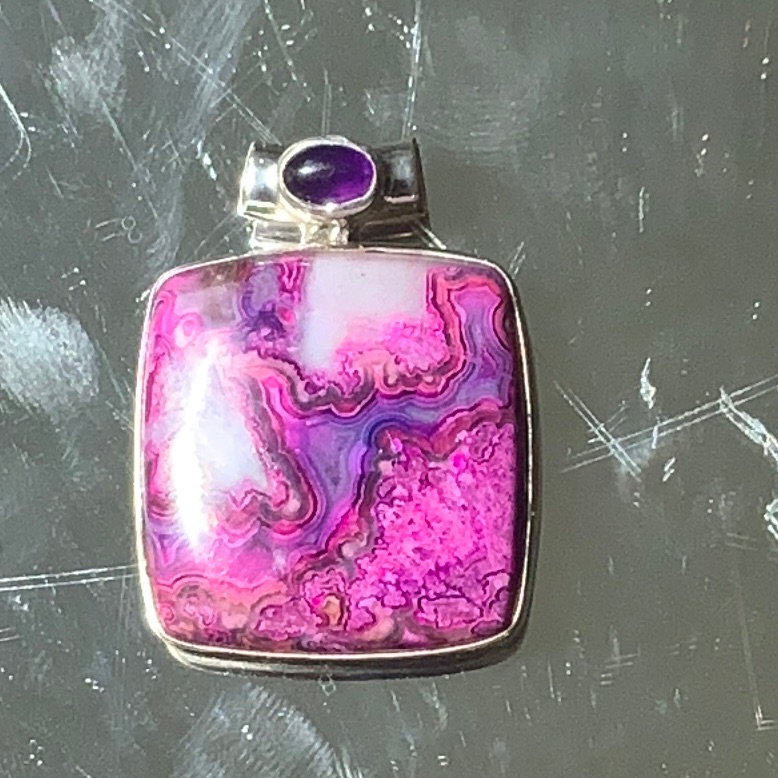 Amethyst & Laguna Lace Agate 925 Sterling Silver Pendant